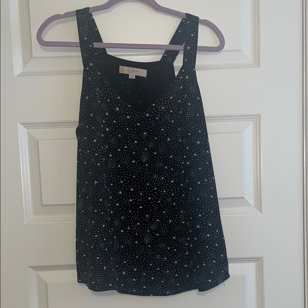 LOFT Black Tank Top with Polka Dot Pattern